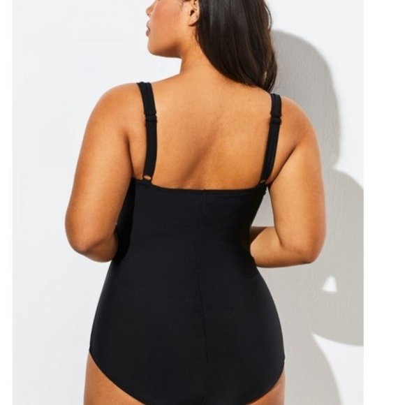 Black Twist Front Push Up One Piece Swim - Picture 4 of 5